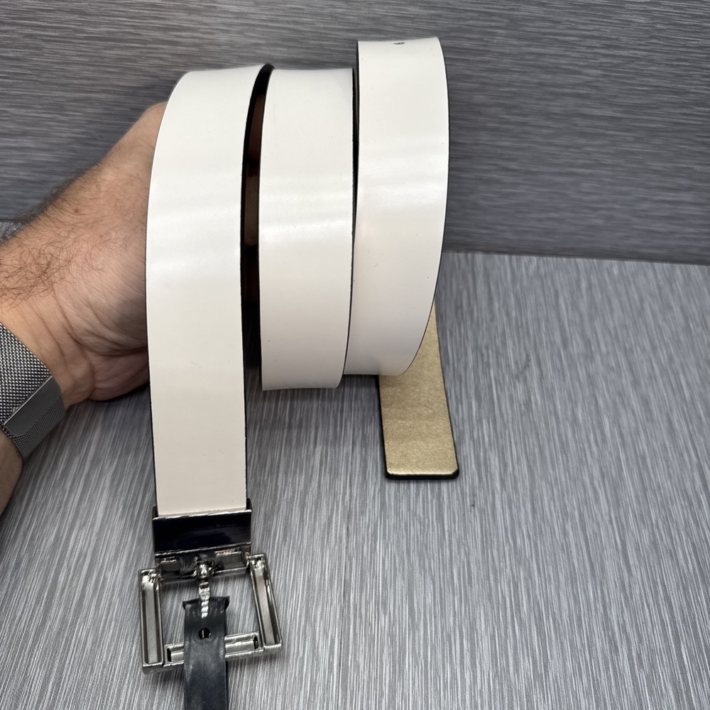 White Dress Belt Faux Leather Gold Tone Buckle Women's Large 38-40 Minimalist